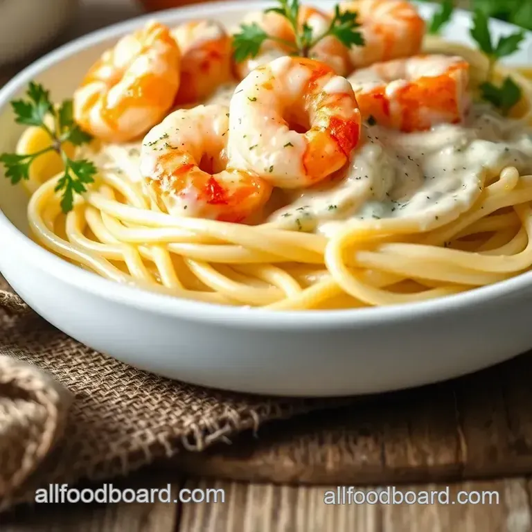 Creamy Alfredo Fettuccine with Succulent Shrimp presentation