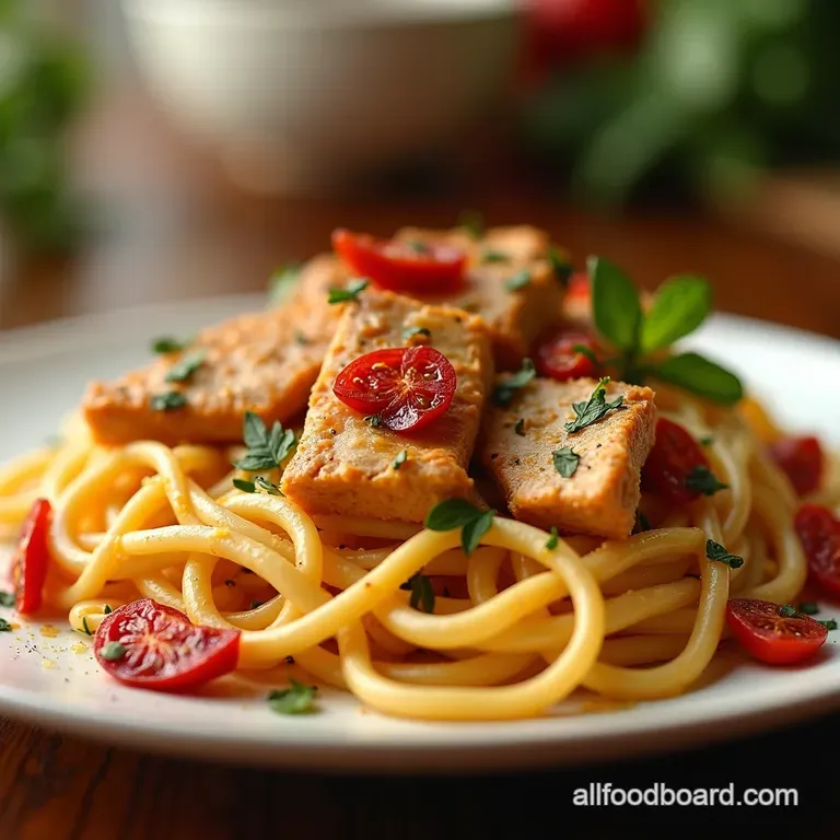 Creamy SunDried Tomato Parmesan Chicken with Zoodles presentation