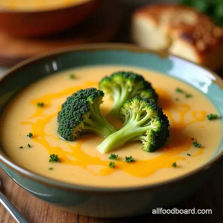 Creamy Vegan Broccoli Cheddar Soup presentation
