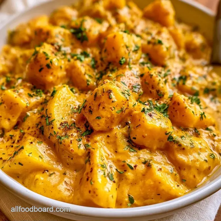 A shallow white bowl of golden curry garnished with fresh cilantro leaves and a swirl of thick coconut cream.