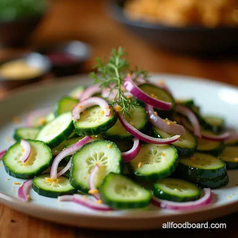 The Proper Crisp Cucumber and Red Onion Salad with Dill Vinaigrette presentation