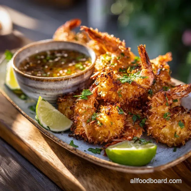 Air Fryer Tropical Coconut Prawns with Fiery Mangolime Dip presentation