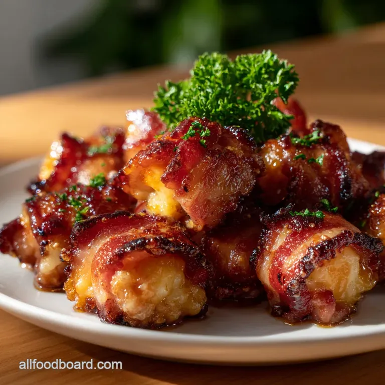 Golden-brown, shatter-crisp bacon bites arranged neatly on a serving platter, showcasing their enticing, flaky texture.