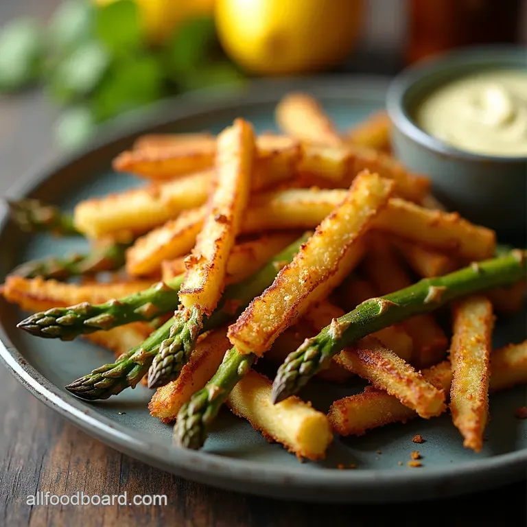 Crispy Baked Asparagus Fries with Lemongarlic Aioli presentation