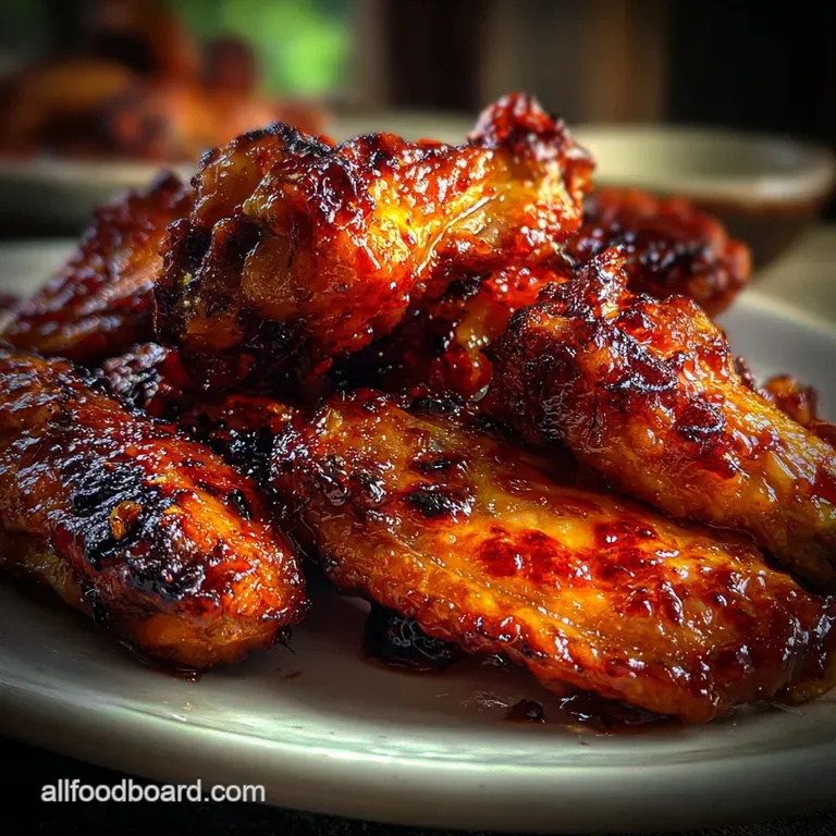 Perfectly baked chicken wings on a white plate with blue cheese dip and celery sticks, ready to eat and garnished.