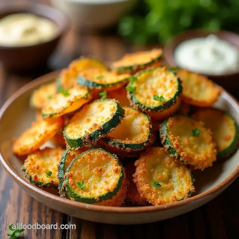 Crispy Baked Vegan Zucchini Chips with Herbed Cashew Dip presentation