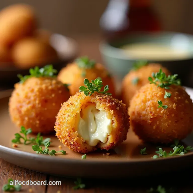 Crispy Fried Goat Cheese Balls with HoneyThyme Drizzle presentation
