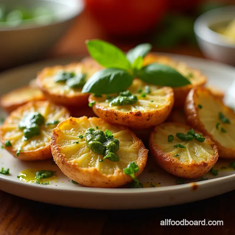 Ovenbaked Crispy Smashed Potato Salad with Tangy Herb Vinaigrette presentation