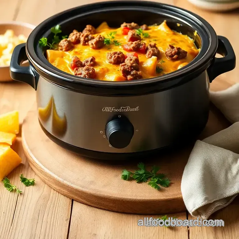 Hearty Slow Cooker Hamburger Cheesy Casserole presentation