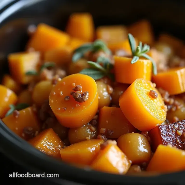 Slow Sweet Crockpot Caramelized Butternut Squash and Apples with Maple Sage presentation