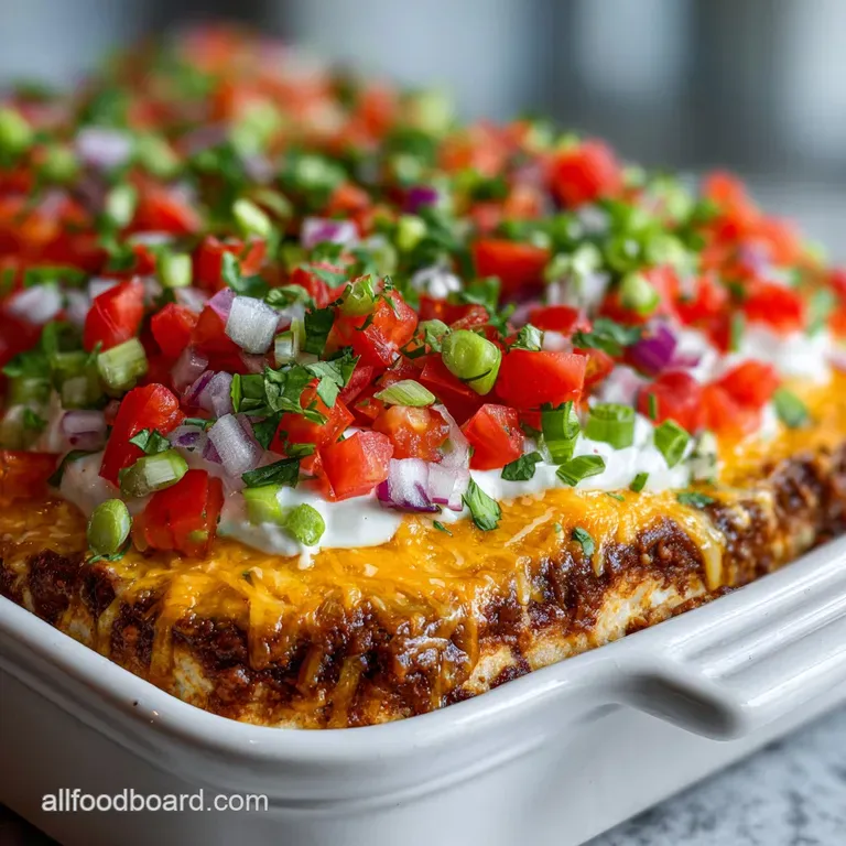 Individual portions of 7-layer dip in glass cups, showcasing the distinct layers and colorful garnishes for an elegant pre...