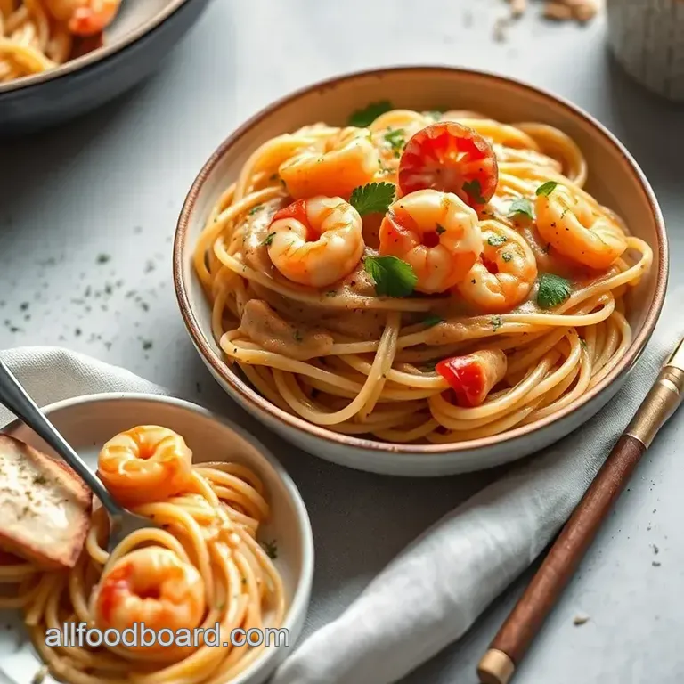Sautéed Shrimp Pasta with Spicy Creamy Sauce presentation