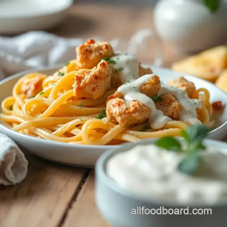 Cooked Chicken Pasta with Creamy Ranch Sauce presentation