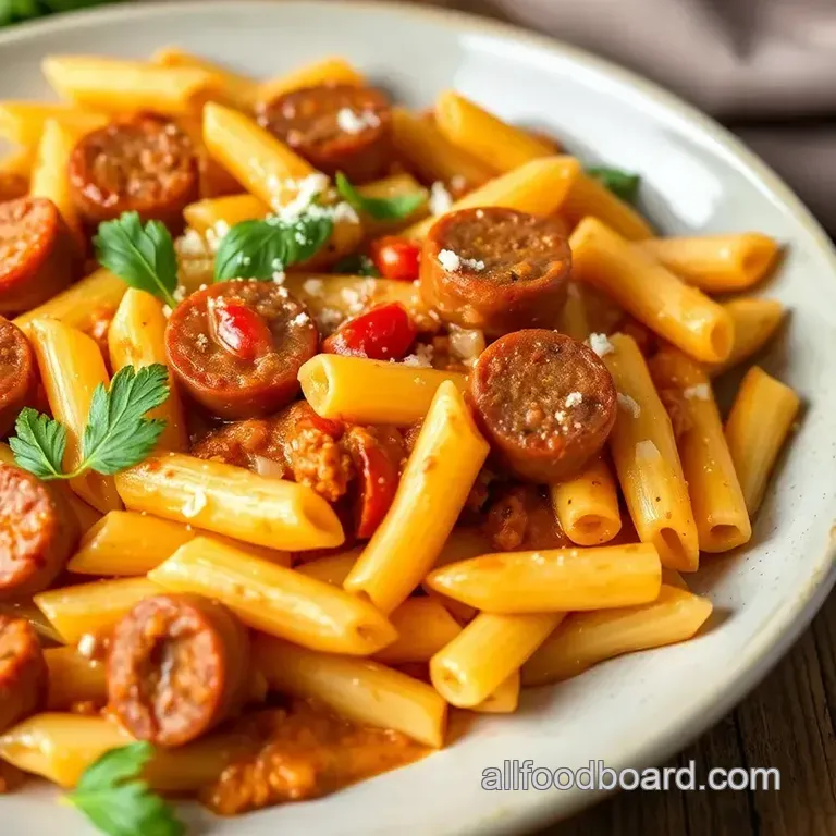 Spicy Roma Sausage Pasta presentation