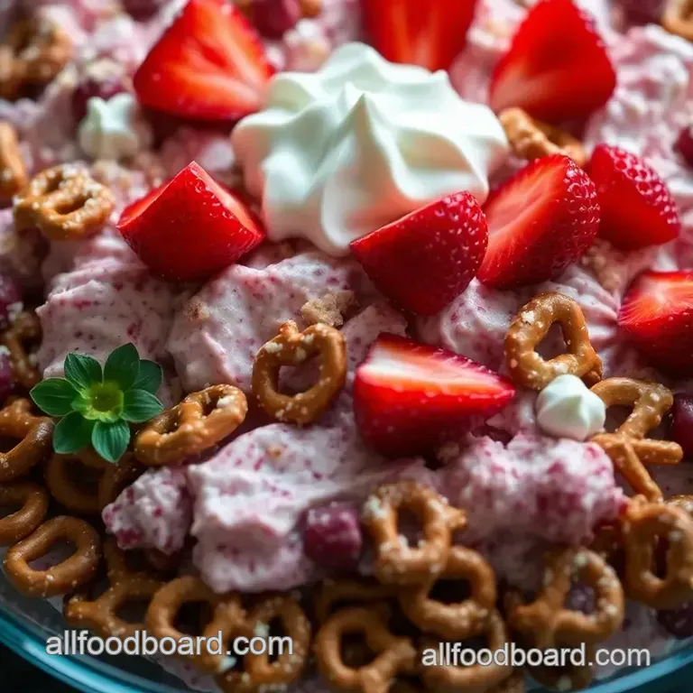 Delicious Strawberry Pretzel Salad: A Creamy Crunchy Treat presentation