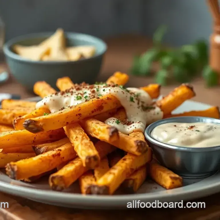 Ultimate Baked Fries with Cheese Sauce & Spices