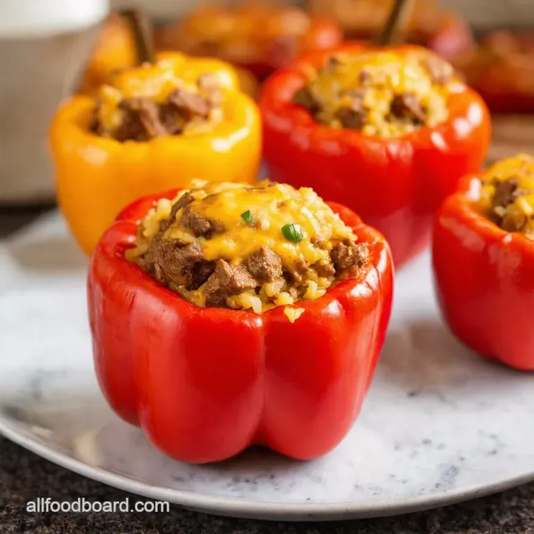 Easy Cheesy Beef Rice Stuffed Bell Peppers Weeknight Winner presentation