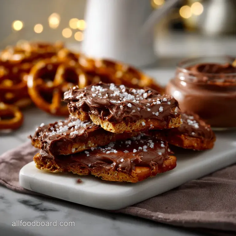 Elegant rectangular bars, drizzled with melted chocolate and sprinkled with sea salt, arranged on a dark plate, creating a...