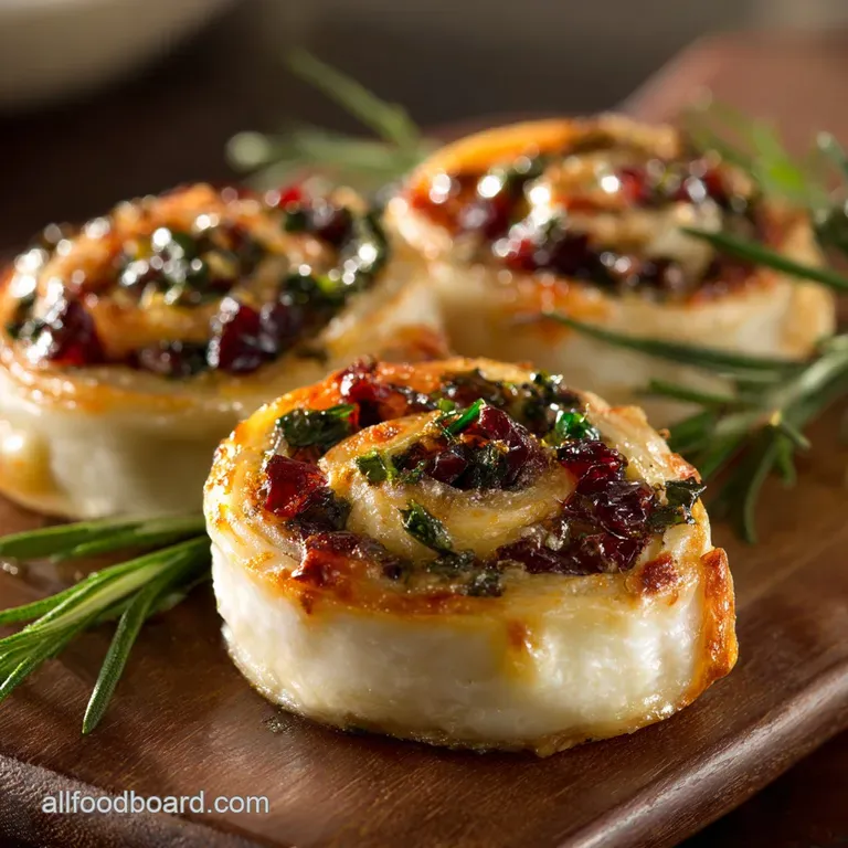 Christmas Party Appetizers: Easy Cranberry Prosciutto Brie Pinwheels presentation