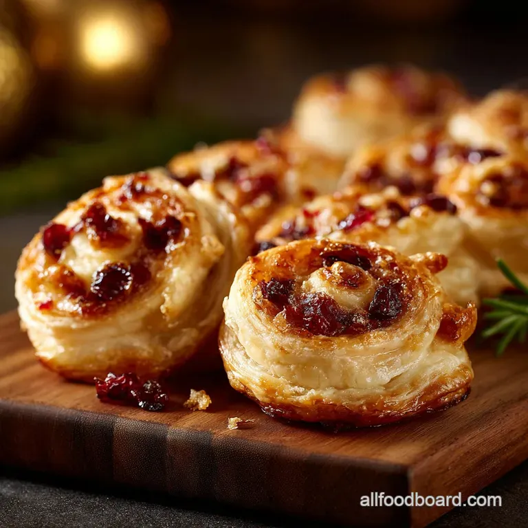 Christmas Appetizers Easy: Cranberry Brie Puff Pastry Whirls presentation