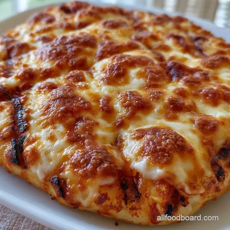 Slices of charred flatbread topped with bubbly melted cheese and fresh basil on a rustic wooden serving board.