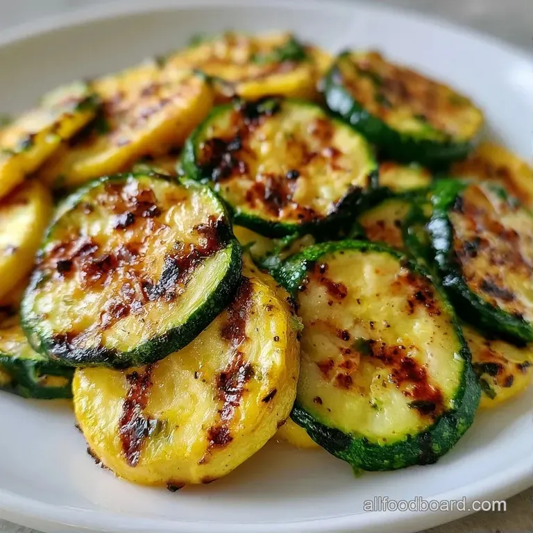 Vibrant yellow and green squash slices arranged in an overlap, topped with fresh herbs and crystals of salt.