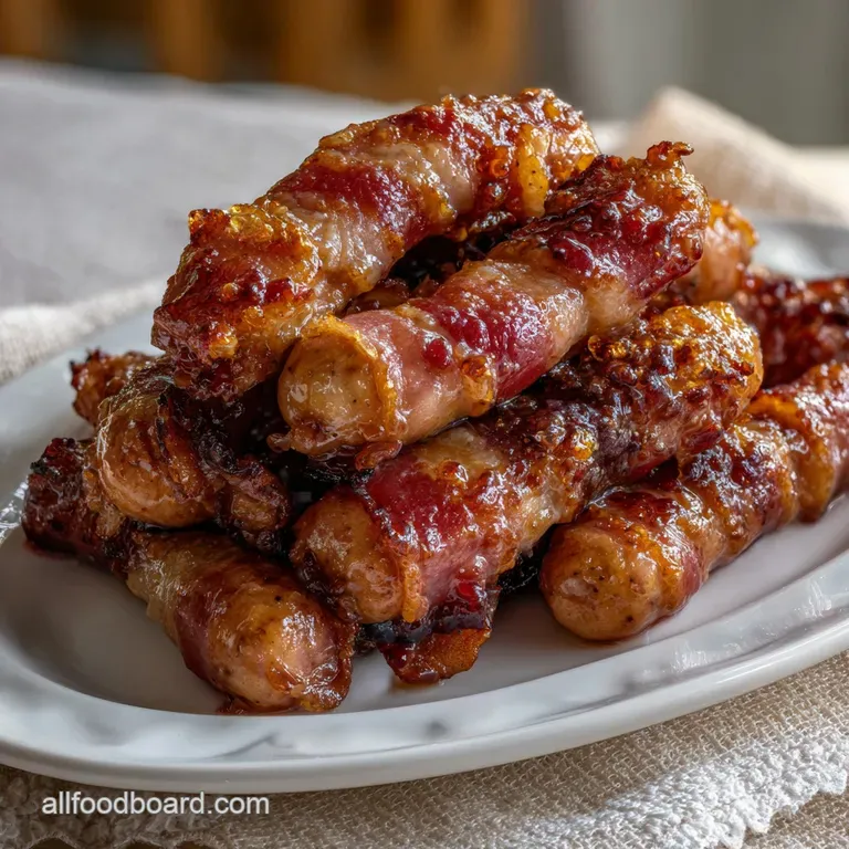 Elegant plate of bite-sized appetizers, each glistening with a champagne glaze. Garnished with fresh herbs and colorful ed...