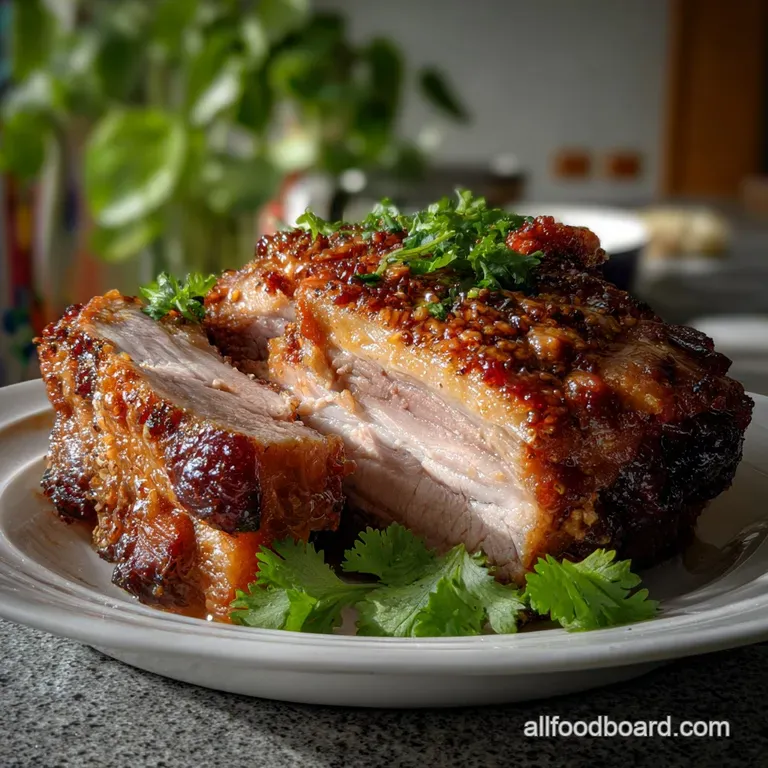 Elegant plate featuring the braised meat, artfully arranged with colorful carrots and parsnips, a perfect dish for the New...
