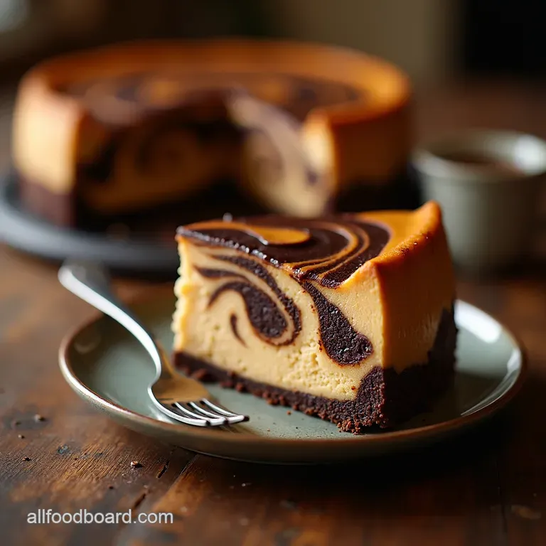 The Baristas Delight Rich Espresso Dark Chocolate Swirl Cheesecake presentation