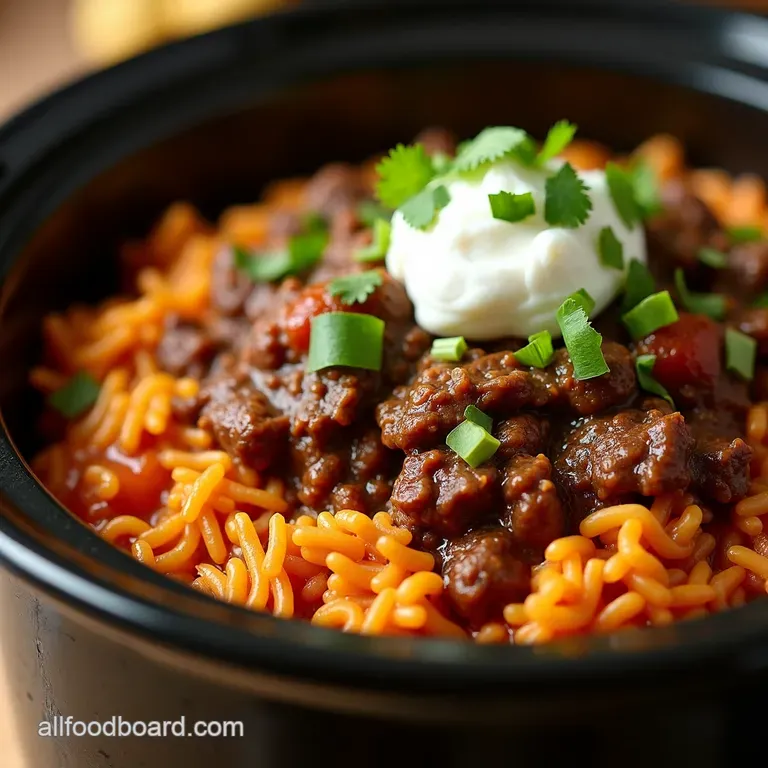 Fiesta in a Pot Slow Cooker Mexican Beef and Rice presentation