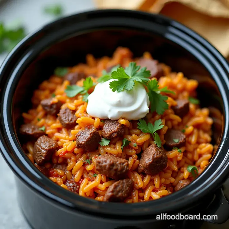 Fiesta in a Pot Slow Cooker Mexican Beef and Rice