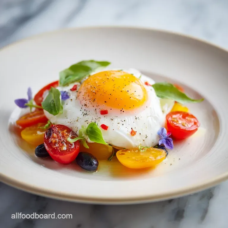 Perfectly pearly poached egg, sliced, revealing a bright golden yolk cascading down onto a bed of fresh green asparagus.