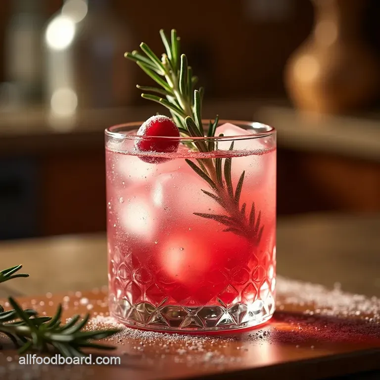 The Frostbite GT A Winter Wonderland Gin and Tonic with RosemaryCranberry Ice Cubes presentation