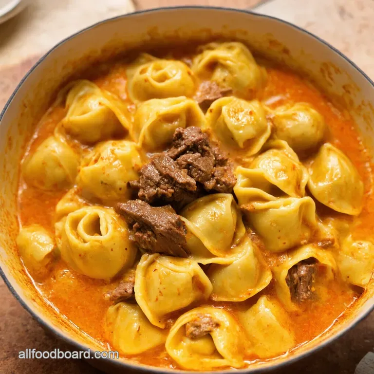 Garlic Butter Beef Spinach Tortellini presentation