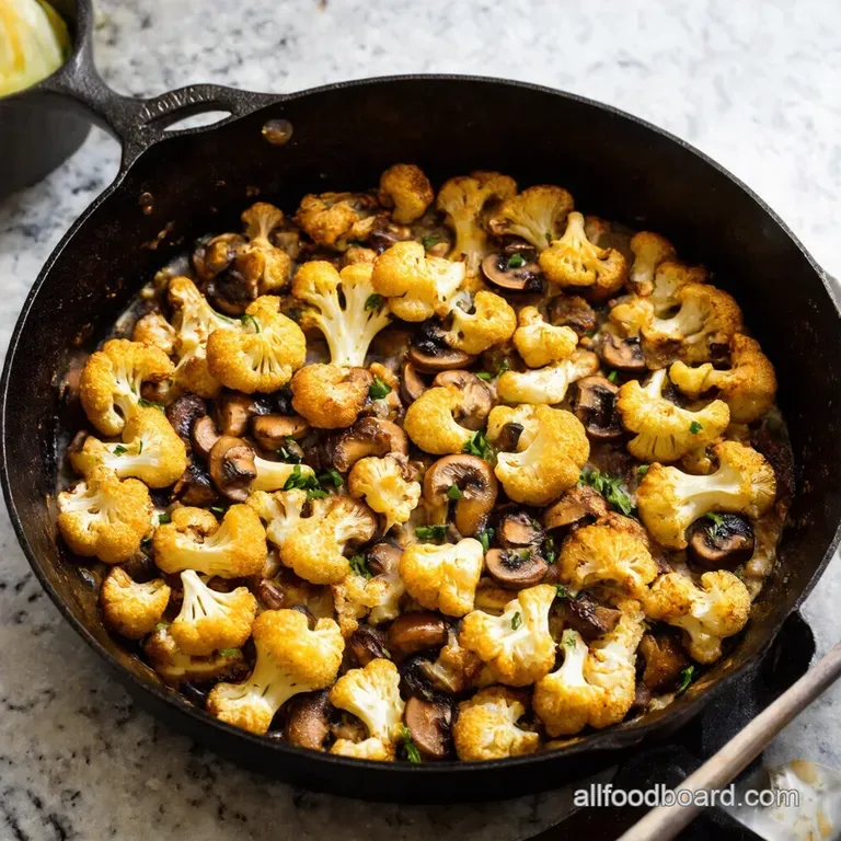 Garlic Butter Cauliflower and Mushroom Skillet presentation