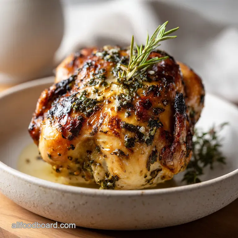 Tender chicken slices, glistening with savory juices, arranged artfully with roasted potatoes and herbs.