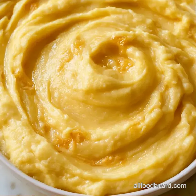 A smooth swirl of buttery mashed potatoes in a matte black bowl, garnished with a sprig of fresh green thyme.