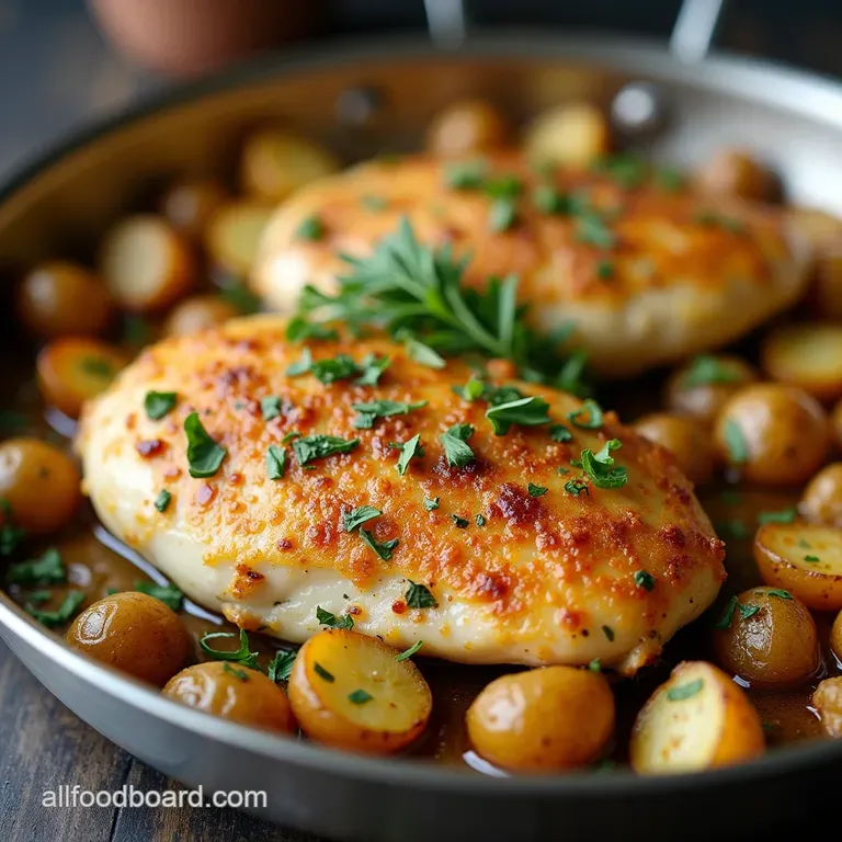 Easy OnePan Garlic Parmesan Chicken Crispy Potatoes OnePan Wonder Golden Garlic Parmesan Chicken Herby Roasted Potatoes