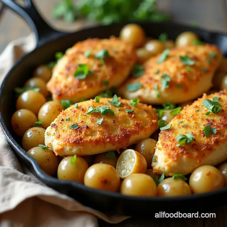Golden Crusted Garlic Parmesan Chicken and Potatoes Skillet Golden Crusted Garlic Parmesan Chicken and Potatoes Skillet