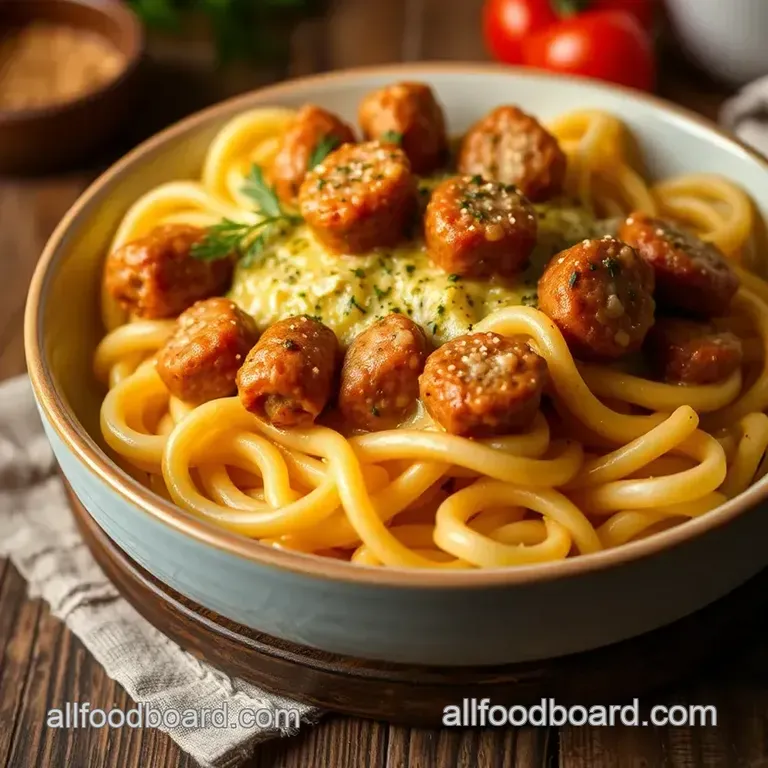Creamy Garlic Sausage Pasta Delight presentation