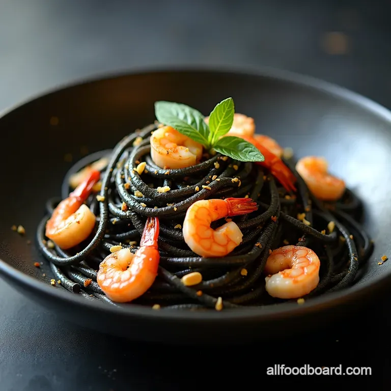 The Black Counts Feast Dramatic Squid Ink Vampire Pasta The Black Counts Feast Dramatic Squid Ink Pasta with Prawns and Charred Garlic