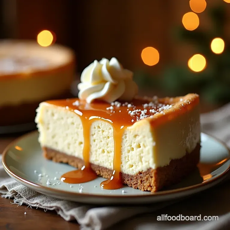 The Gingerbread Mans Delight Spiced Christmas Cheesecake with Salted Caramel Drizzle presentation