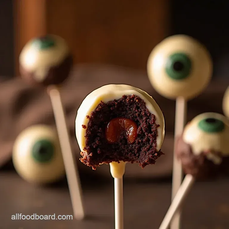 Ghoulishly Good Gourmet Chocolate Eyeball Cake Pops with a Vanilla Bean Core presentation