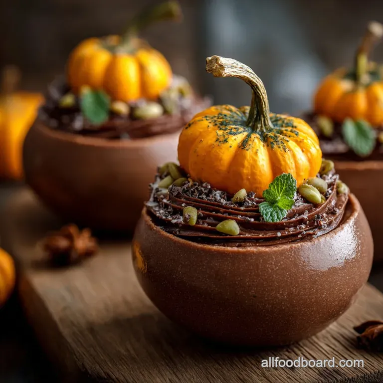 Halloween Desserts: Grave Diggers Deluxe Chocolate Pumpkin Mousse Cups presentation
