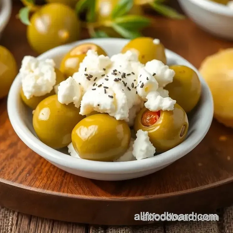 Greek food olives stuffed with cheese presentation