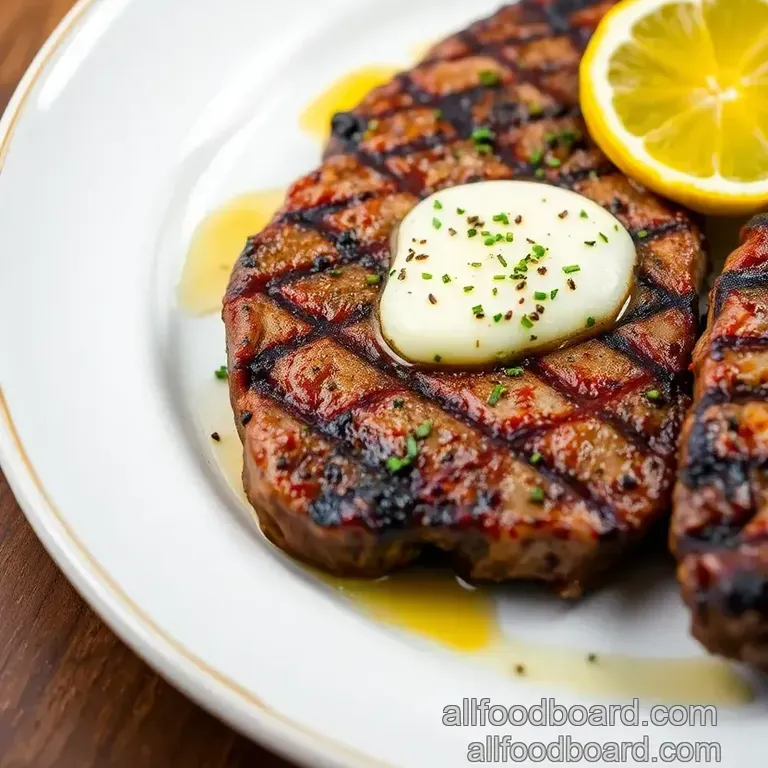 Grilled Beef Loin Flat Iron Steak with Garlic Herb Butter presentation