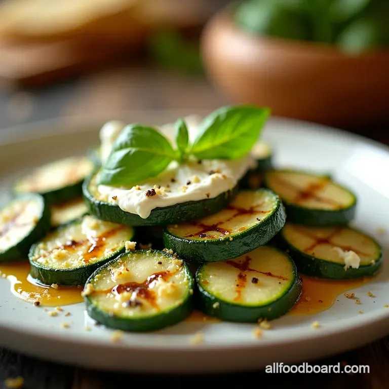 Grilled Zucchini Ribbons with HoneyWhipped Goat Cheese Basil Bliss presentation