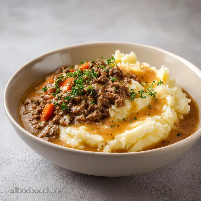 Ground Beef and Gravy over Mashed Potatoes