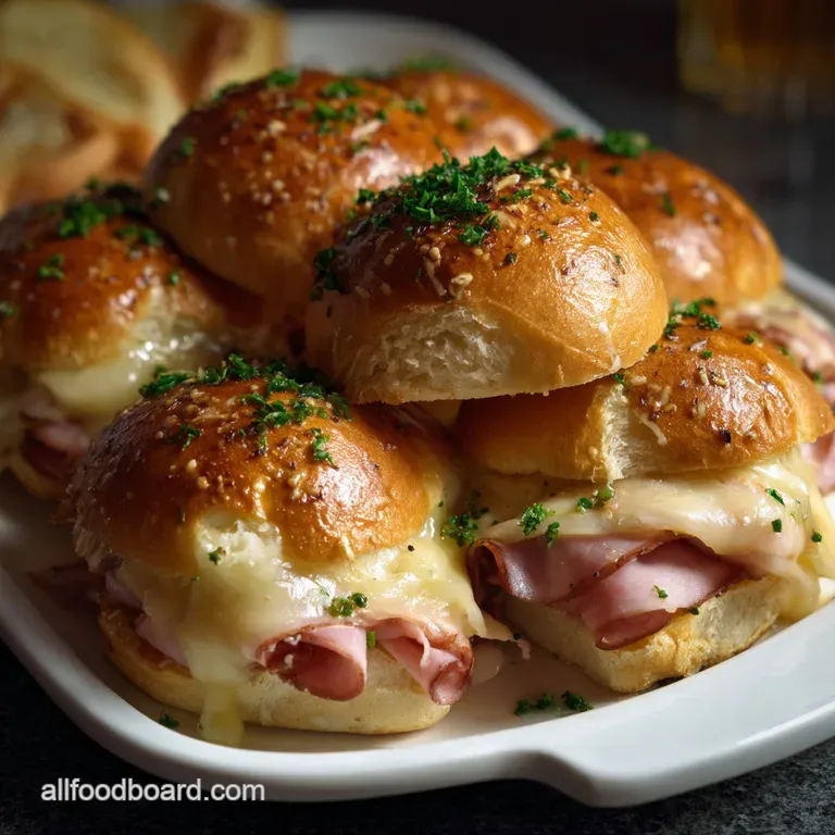 Perfectly arranged sliders on a rustic wooden board, a vibrant contrast of toasted bread, melted cheese, and fresh herbs.
