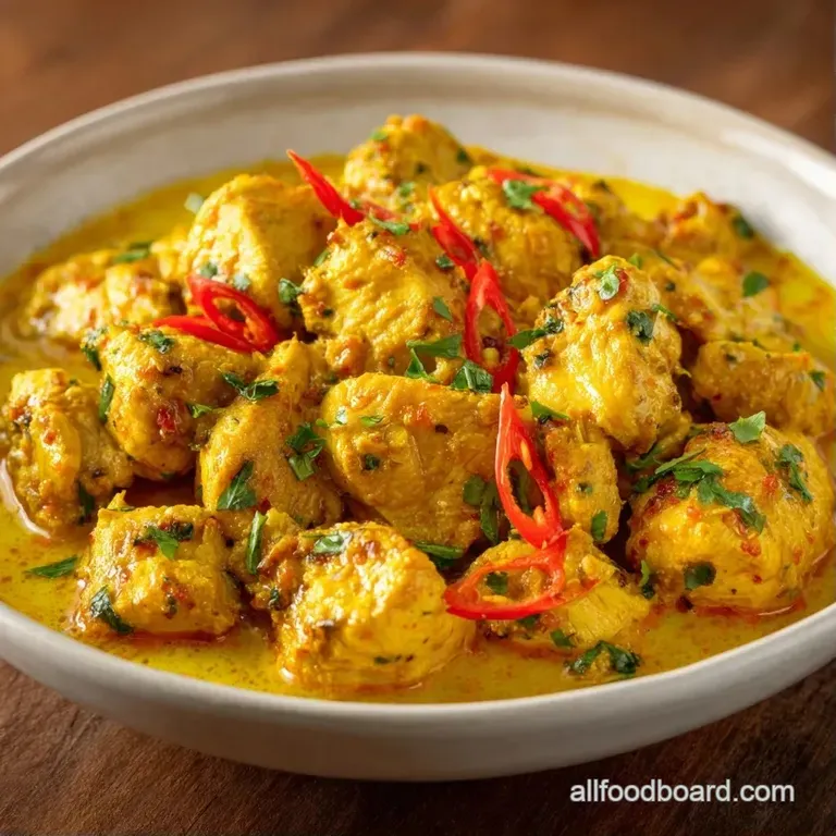 Vibrant golden curry served in a white bowl beside fluffy basmati rice, garnished with fresh green cilantro leaves.